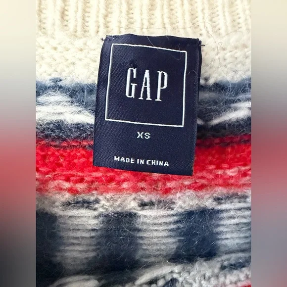 GAP Mohair Wool Blend Fair Isle Nordic Crew Neck Sweater Cream Women XS - Picture 4 of 8